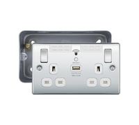 BG Nexus Polished Chrome 13A + Wifi Extender +1x USB(2.1A) Double Socket with Surface Mount Pattress Box, IP20, NPC22UWRW + MC502