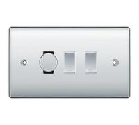 BG Nexus Polished Chrome 3 Gang Light Switch Grid - 1x Trailing-Edge LED Dimmer, 1x Intermediate, 1x 2-Way Switch