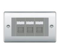 BG Nexus Polished Chrome 3 Gang RJ45 CAT6 Data Socket Outlet, IDC Type NPCRJ453G
