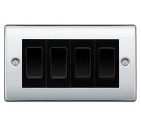 BG Nexus Polished Chrome 4 Gang 20AX 2-Way Switch Custom Grid - Black Insert