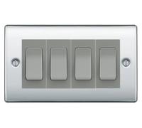 BG Nexus Polished Chrome 4-Gang Light Switch 1x 2-Way + 3x Intermediate - Grey Inserts