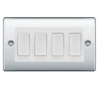 BG Nexus Polished Chrome 4-Gang Light Switch 3x 2-Way + 1x Intermediate - White Inserts