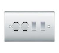 BG Nexus Polished Chrome 4 Gang Light Switch Grid - 2x Trailing-Edge LED Dimmer, 1x Intermediate, 1x 2-Way Switch