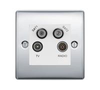 BG Nexus Polished Chrome TV/FM/2x SAT Quadplex Socket - White Insert