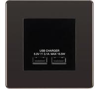 BG Nexus Screwless Black Nickel Dual USB Charger 3.1A Output Socket - Black Insert
