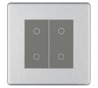 BG Nexus Screwless Brushed Steel Double Master Touch Dimmer Switch - Grey Insert