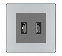 BG Nexus Screwless Polished Chrome 2 Gang HDMI Socket Grey Inserts