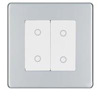 BG Nexus Screwless Polished Chrome Double Secondary Touch Dimmer Switch White Insert