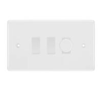 BG Nexus White Moulded 3 Gang Light Switch Grid - 1x Trailing-Edge LED Dimmer, 1x Intermediate, 1x 2-Way Switch