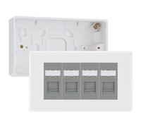 BG Nexus White RJ45 CAT6 Module with 4 Gang Faceplate, 4 Port Network Socket & 32mm Back Box (Grey Insert)
