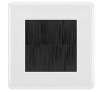 BG Nexus White Single 2 Gang Brush Cable Entry Wall Plate | Black Insert