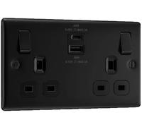 BG Electrical 12W Double Switched Power Wall Plug Socket with Type A and Type C USB Charging Ports, Nexus Metal, Matt Black, 13A, NFB22UAC12B