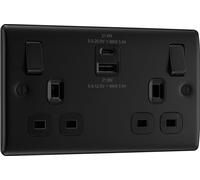 BG NFB22UAC22B Nexus Metal 13A Double Switched Power Socket + USB A+C (22W) - Matt Black + Black Insert