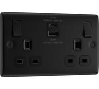 BG NFB22UAC45B Nexus Metal Double Socket + 2xUSB C(45W) - Black Insert - Matt Black + Black Rocker