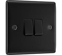 BG Electrical Double Wall Light Switch, 2 Way, Raised and Slim Profile, Round Edges, Nexus Metal, Matt Black, 20A, 16AX, NFB42