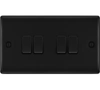 BG Electrical Quadruple Wall Light Switch, 2 Way, Raised and Slim Profile, Round Edges, Nexus Metal, Matt Black, 20A, 16AX, NFB44