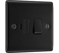 BG NFB50x5 Nexus Metal Switched Spur 13A - Matt Black + Black Rocker (5 Pack)