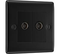 BG NFB63 Nexus Metal Isolated Double TV Aerial Socket - Black Insert - Matt Black + Black Rocker