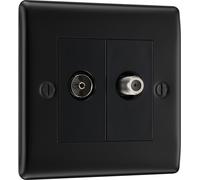 BG NFB65 Nexus Metal 2 Gang Satellite & Co-axial Socket - Black Insert - Matt Black + Black Rocker
