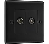 BG NFB66 Nexus Metal Diplex TV/FM Socket - Black Insert - Matt Black + Black Rocker