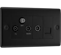 BG NFB68 Nexus Metal Triplex TV/FM/Sat Socket + Return & Tel. - Black Insert - Matt Black + Black Rocker
