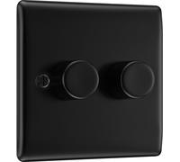 BG NFB82 Nexus Metal 2-Way Double Trailing Edge Dimmer Push On/Off - Matt Black + Black Knobs