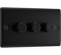 BG NFB83 Nexus Metal 2-Way Triple Trailing Edge Dimmer Push On/Off - Matt Black + Black Knobs
