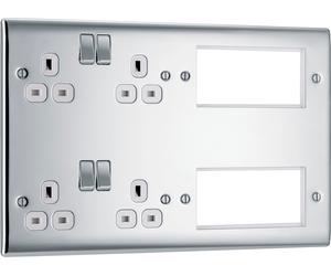BG NPC222EM8W Nexus Metal 2x 2G Socket 13A + 2x 4 Module Aperture - White Insert - Polished Chrome