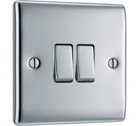 BG NPC42x10 Nexus Metal 20A 16AX 2 Way Double Light Switch - Polished Chrome (10 Pack)