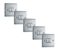 BG NPC42x5 Nexus Metal 20A 16AX 2 Way Double Light Switch - Polished Chrome (5 Pack)