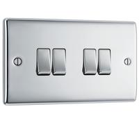 BG NPC44 Nexus Metal 20A 16AX 2 Way Quadruple Light Switch - Polished Chrome