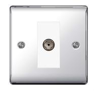 BG NPC62 Nexus Metal Isolated TV Aerial Socket - White Insert - Polished Chrome
