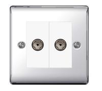 BG NPC63 Nexus Metal Isolated Double TV Aerial Socket - White Insert - Polished Chrome
