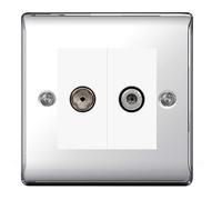 BG NPC65 Nexus Metal 2 Gang Satellite & Co-axial Socket - White Insert - Polished Chrome