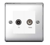 BG NPC66 Nexus Metal Diplex TV/FM Socket - White Insert - Polished Chrome