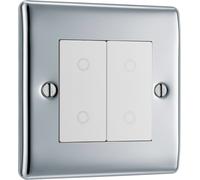 BG NPCTDS2W-K Nexus Metal 2-Way Secondary 200W Double Touch Dimmer Switch - Polished Chrome (White)