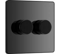 BG Electrical Intelligent Double Wall Dimmer Switch, 2 Way, Screwless Front Plate, Evolve, Black Chrome, 200W, PCDBC82B