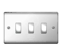 BG Polish Chrome 3 Gang Light Switch in Double Plate Format Custom Switch