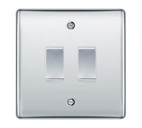 BG Polished Chrome 2 Gang Light Switch 1x Intermediate 1x 2 Way Custom Grid Switch