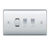 BG Polished Chrome 3 Gang Grid Switch 1x Trailing Edge LED Dimmer 2x 2 Way