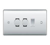 BG Polished Chrome 3 Gang Grid Switch 2x Trailing Edge LED Dimmer 1x 1 or 2 Way