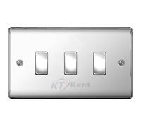 BG Polished Chrome 3 Gang light Switch in Double Format Custom Grid Mirror