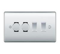 BG Polished Chrome 4 Gang Grid Switch 2x Trailing Edge LED Dimmer 2x 1 or 2 Way