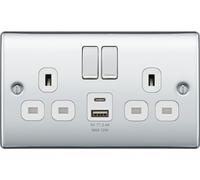 BG Polished Chrome Double Socket with USB 12W Type A & Type C USB NPC22UAC12W