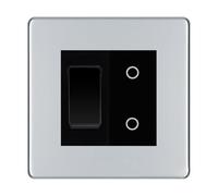 BG Polished Chrome Screwless 2 Gang Custom Switch 1x 2 Way Switch 1x Master Touch Dimmer Black Inserts