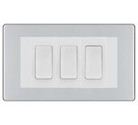 BG Polished Chrome Screwless 3G Switch 1x Intermediate 2X 2 Way Switch - White Insert