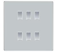 BG Polished Chrome Screwless 6 Gang 2 Way Custom Grid Light Switch with Back Box Included