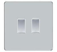 BG Polished Chrome Screwless Flat Plate 2 Gang Light Switch 1x Intermediate 1x 2 Way Custom Switch