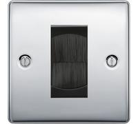 BG Polished Chrome Single 1 Gang Brush Cable Entry Wall Plate Black