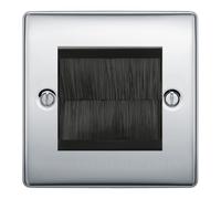 BG Polished Chrome Single 2 Gang Brush Cable Entry Wall Plate Black Insert Square